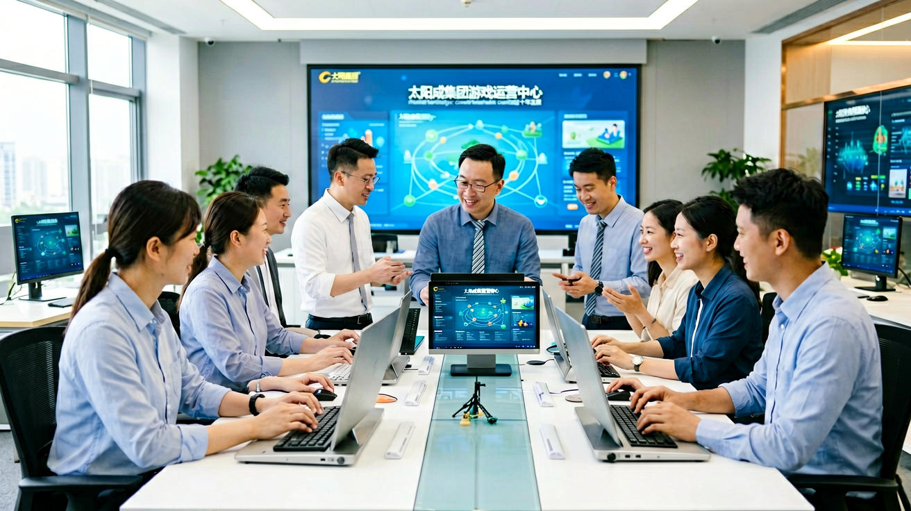 太阳成集团游戏运营中心，展示研发运营团队工作场景与技术支持环境